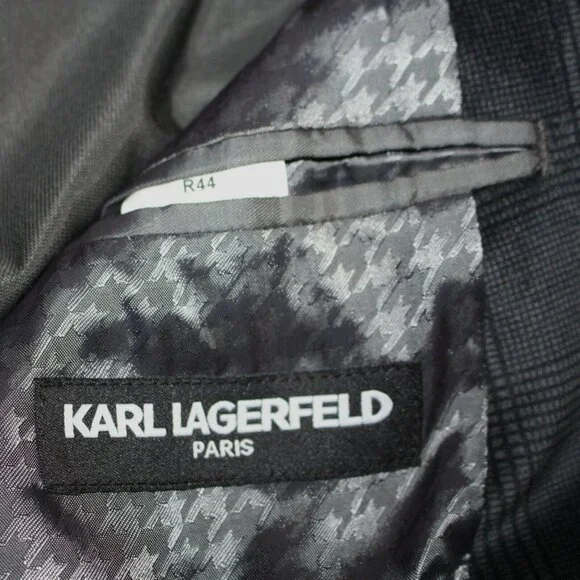 Karl Lagerfeld Men's Black Velour Windowpane Sport Coat Blazer Jacket size US 44